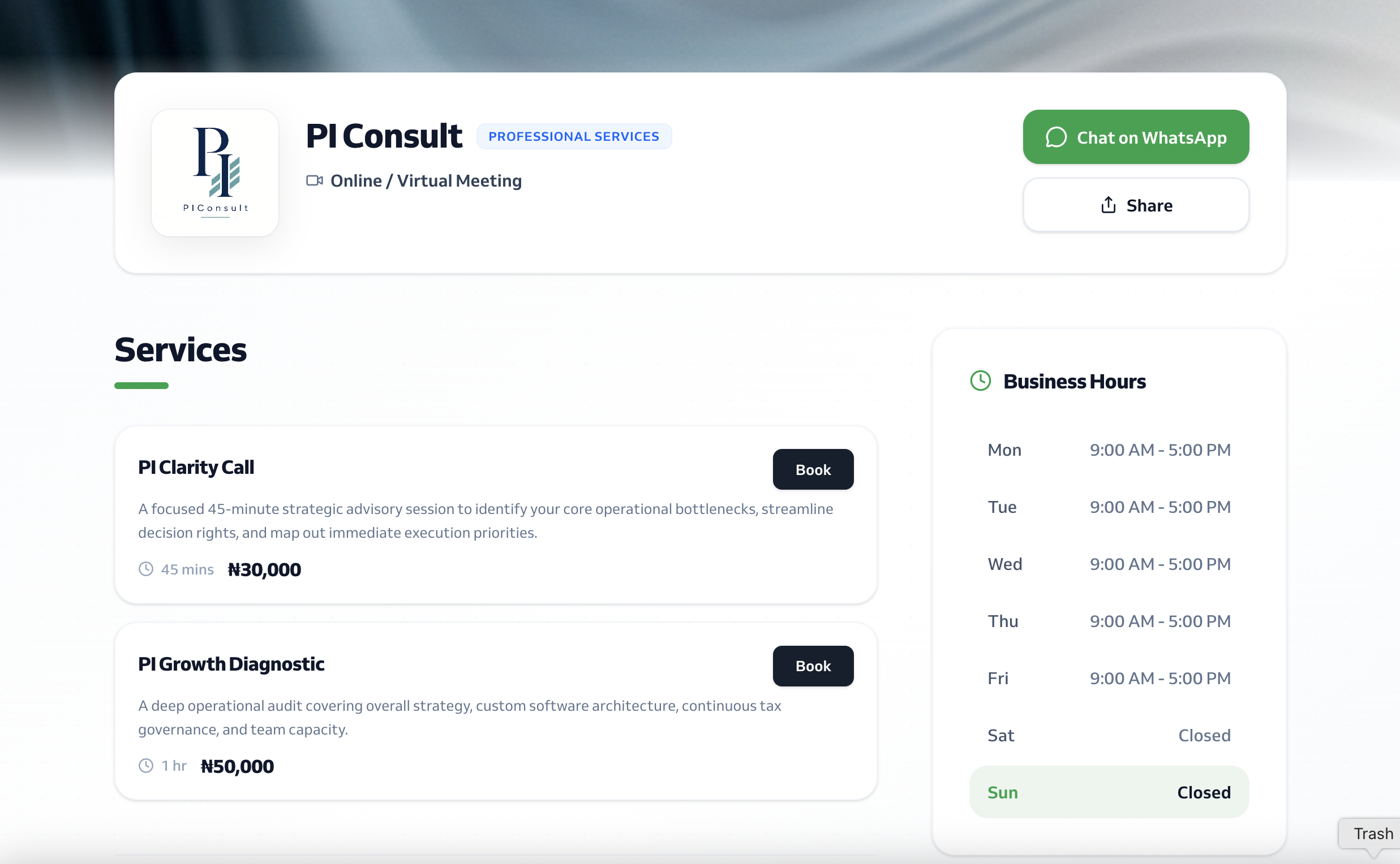 PIConsult BookAm Booking Dashboard